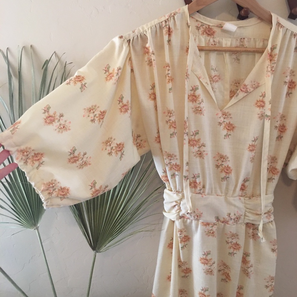 Vintage prairie boho puff sleeve earth tone dress